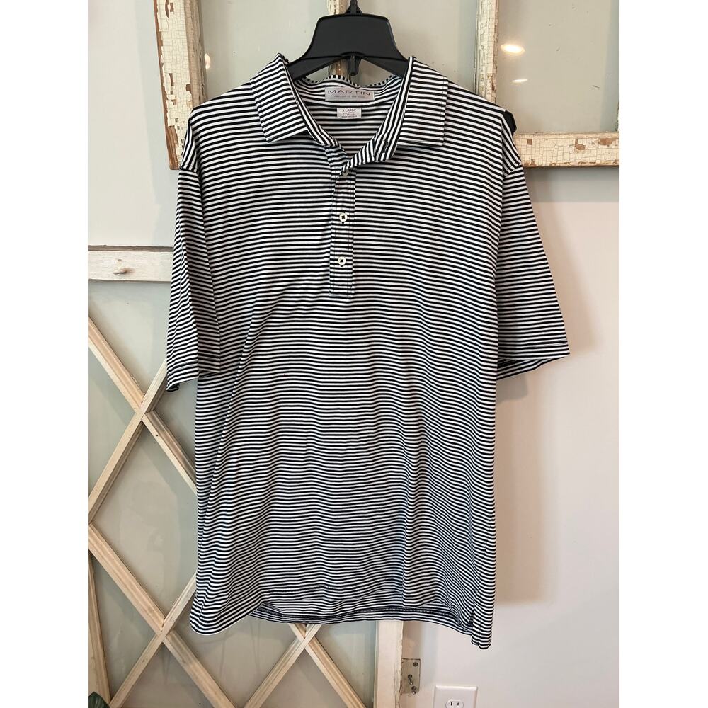 Martin size XL black and white striped golf polo shirt